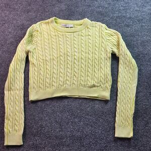 Bershka Women's Light Yellow Cable Knit Cropped Sweater Pullover Long Sleeve  S